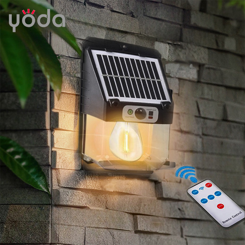IP65 Waterproof ABS Motion Sensor LED Solar Wall Lights Tungsten Bulb Shaped for Garden Outdoor Use