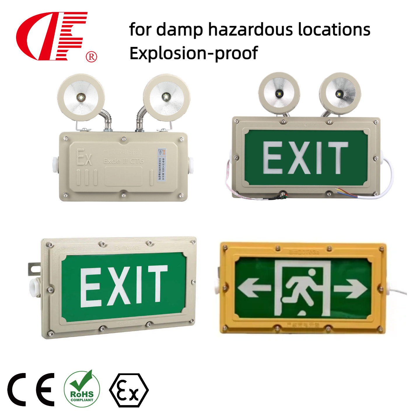 Atex Certificated 3W LED Explosion Proof Emergency Light Ni-Cd Battery Cold Rolled Steel Construction 2-Year Warranty Exit Sign
