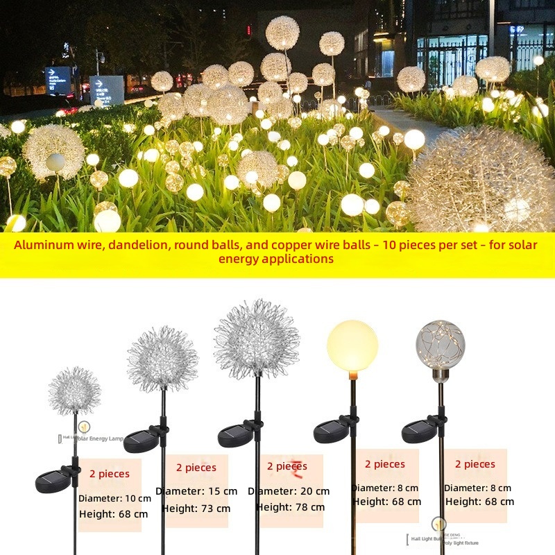 Solar-powered LED Aluminum-wire Small Dandelion Lamp IP65 Outdoor Decorative Lawn Light Ground Insert Landscape Light