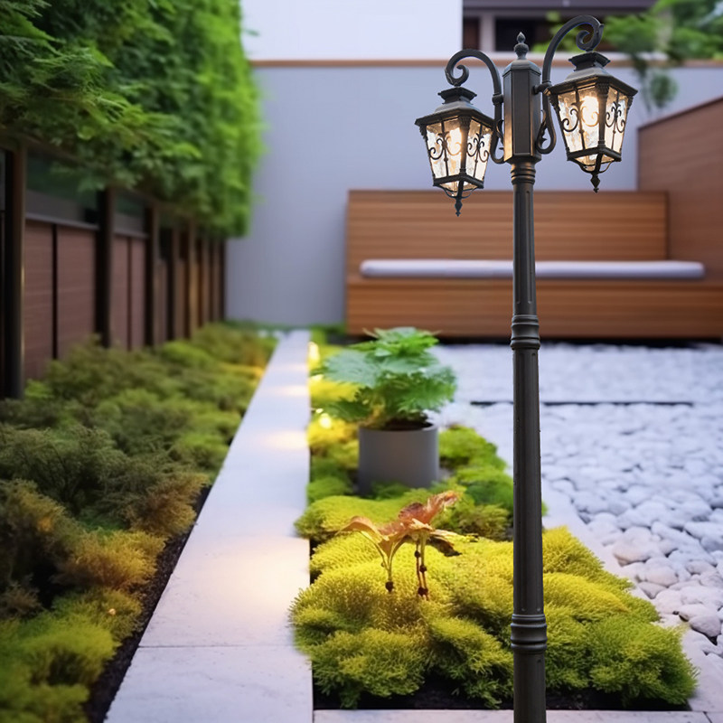 European Style Solar Garden Double-Head High Pole Light Outdoor Waterproof Hotel Landscape Metal IP66
