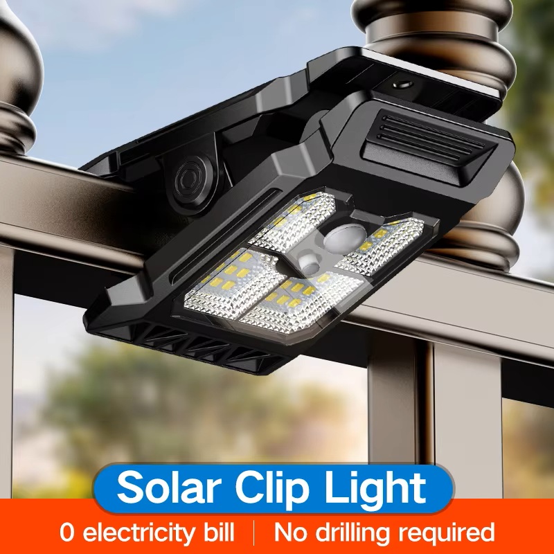 Solar Clip Wall Light Outdoor - Motion Sensor Fence Security Lamp IP65 Waterproof, Clamp Lighting for Garden Patio Garage Deck
