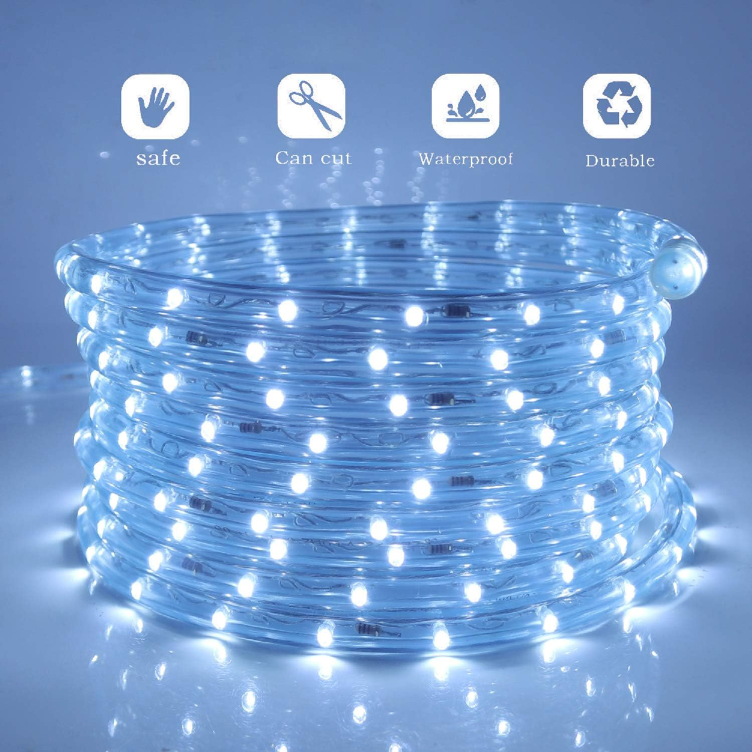 Solar Plug Dual Power IP65 Waterproof LED Rope Lights RGB Color Changing 8 Modes Clear PVC Tube 10m 20m Garden Patio