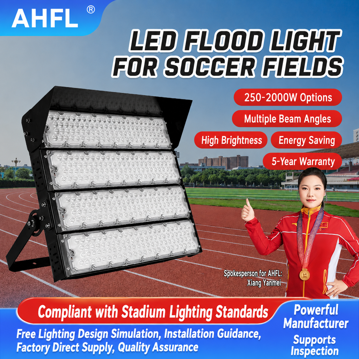 250W LED Football Field Lights IP66 High Power Module Stadium Flood Light for Outdoor Sports Field Lighting