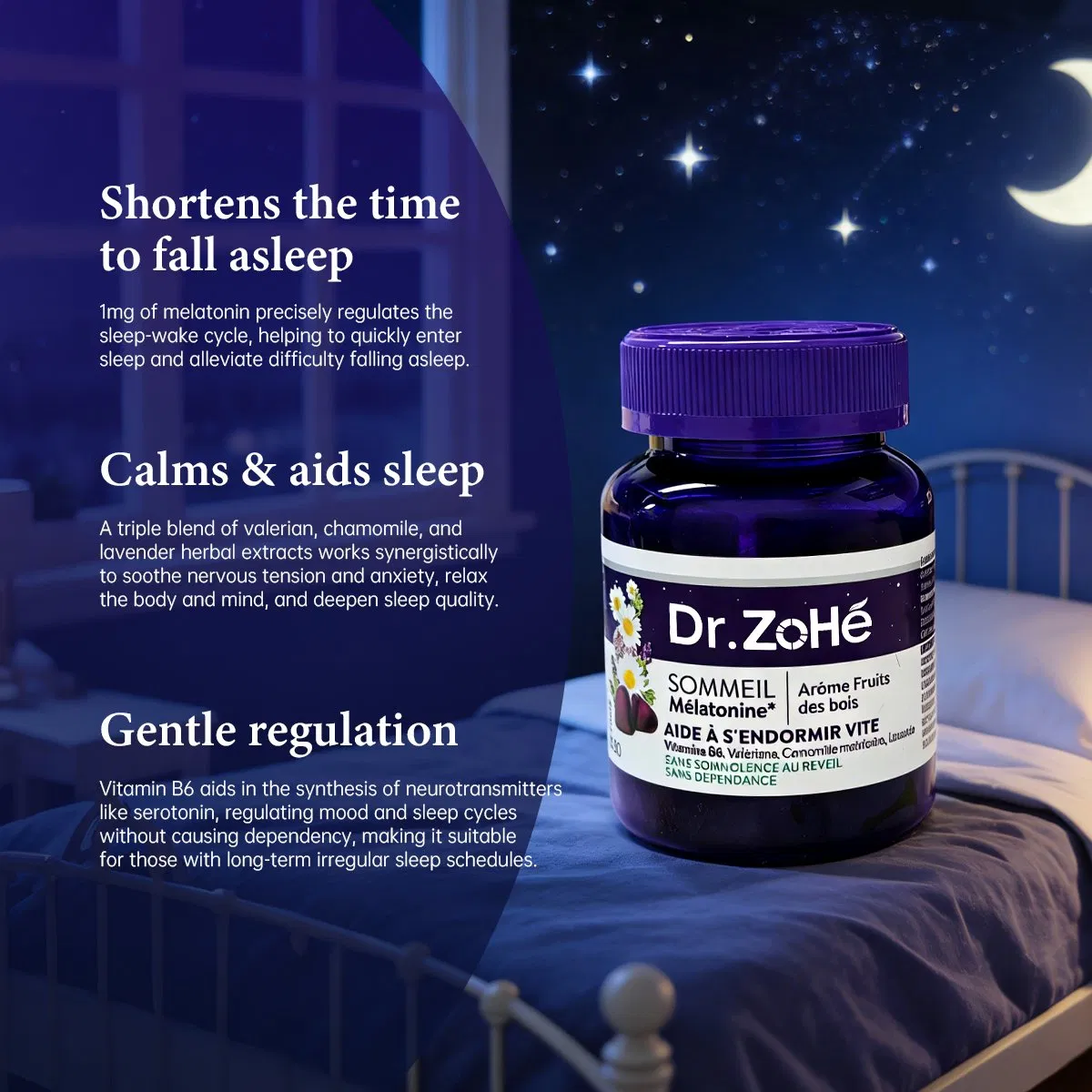 OEM/ODM Non-Habit Forming Anxiety Relief &amp; Gentle Sleep Custom Vitamin B6 &amp; Herbal Blend Melatonin Sleep Gummies