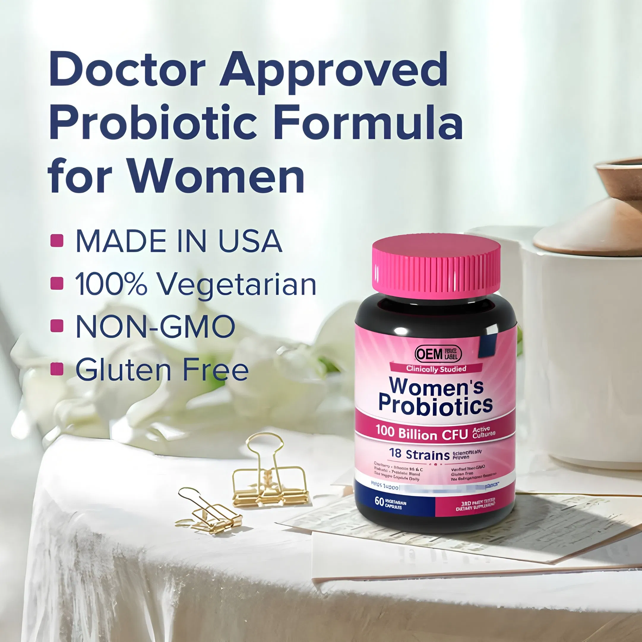 OEM ODM Custom Women's Vaginal Probiotic Capsules pH Balance Capsules Supporting Microbiome Balance Herbal Supplements