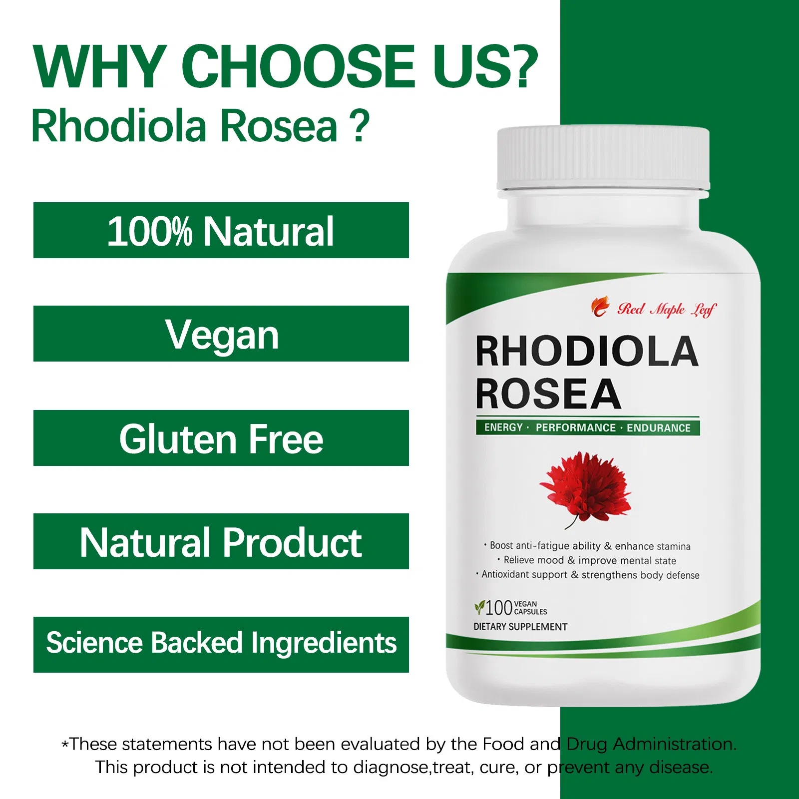 Premium Rhodiola Rosea Extract Capsules Energy Boost, Stress Resilience &amp; Cognitive Support