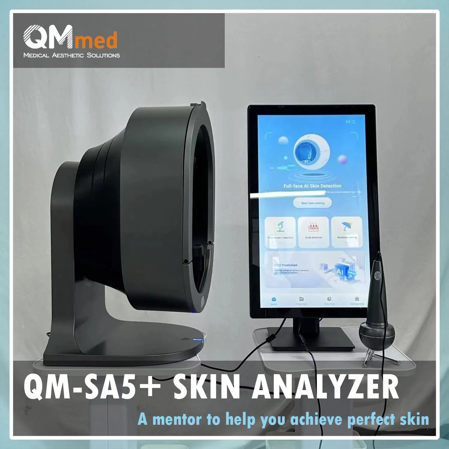 Qm-SA5+ Ai Skin Image Analyzer 3D Magic Mirror UV Comprehensive Skin Condition Assessment Microbiome Detection Salon Device