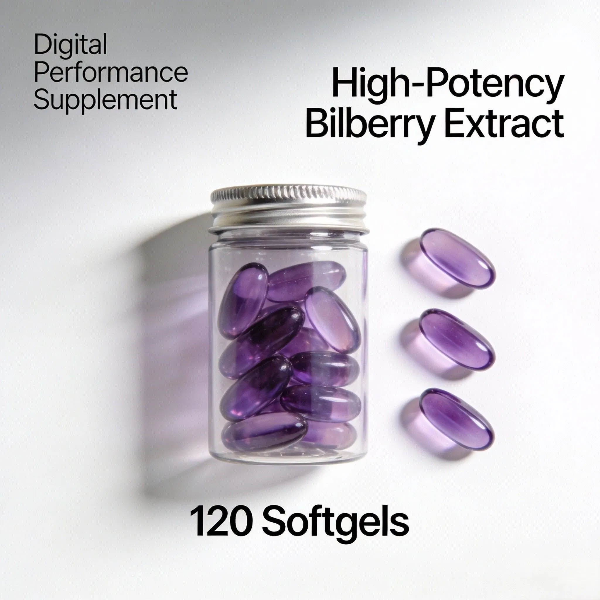 Digital Performance Supplement: High-Potency Bilberry Extract for Reduced Eye Strain and Enhanced Concentration in Gamers 120 Softgels White Label/OEM