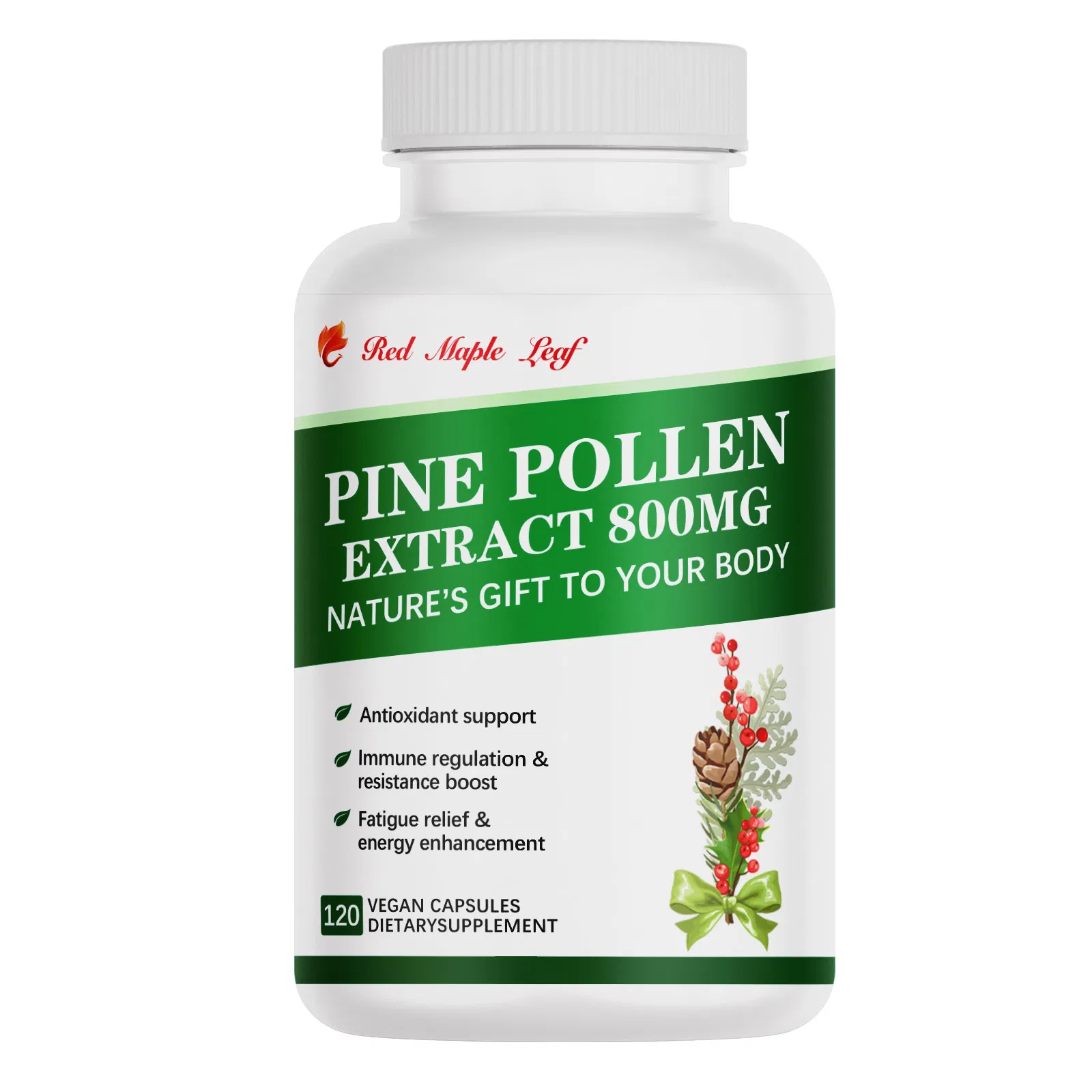 Pine Pollen Extract Capsules Natural Antioxidant, Immune Support &amp; Energy Booster Vegan