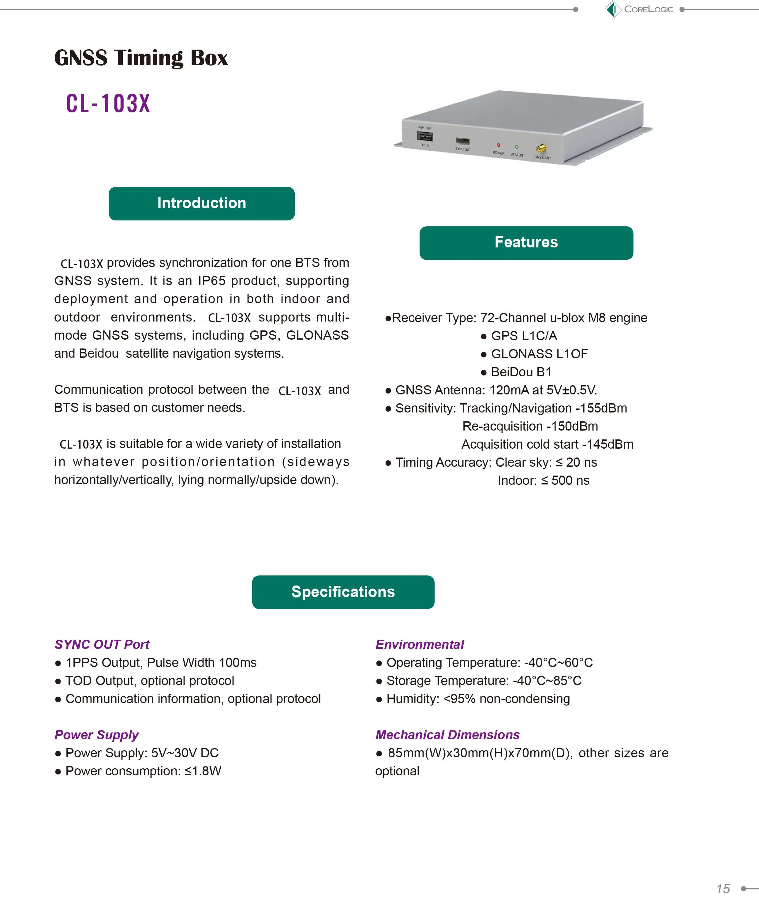 Gnss Sync for Telecom Gnss-Based Time Synchronizer Sync Unit for Wireless Networks