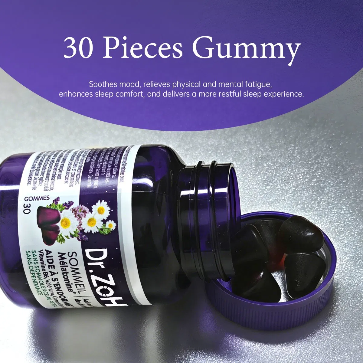 OEM/ODM Non-Habit Forming Anxiety Relief &amp; Gentle Sleep Custom Vitamin B6 &amp; Herbal Blend Melatonin Sleep Gummies