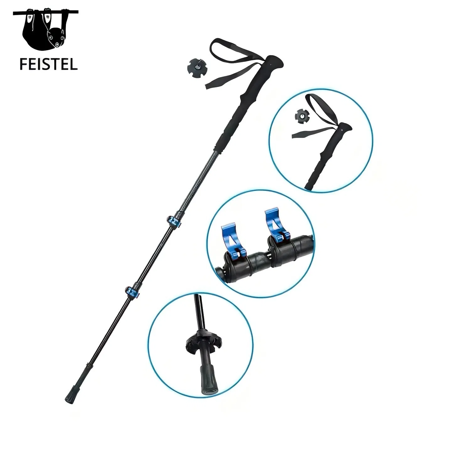 High Quality Anti Shock EVA Telescopic Fiber Aluminum PP Handle Extendable Carbon Trekking Pole
