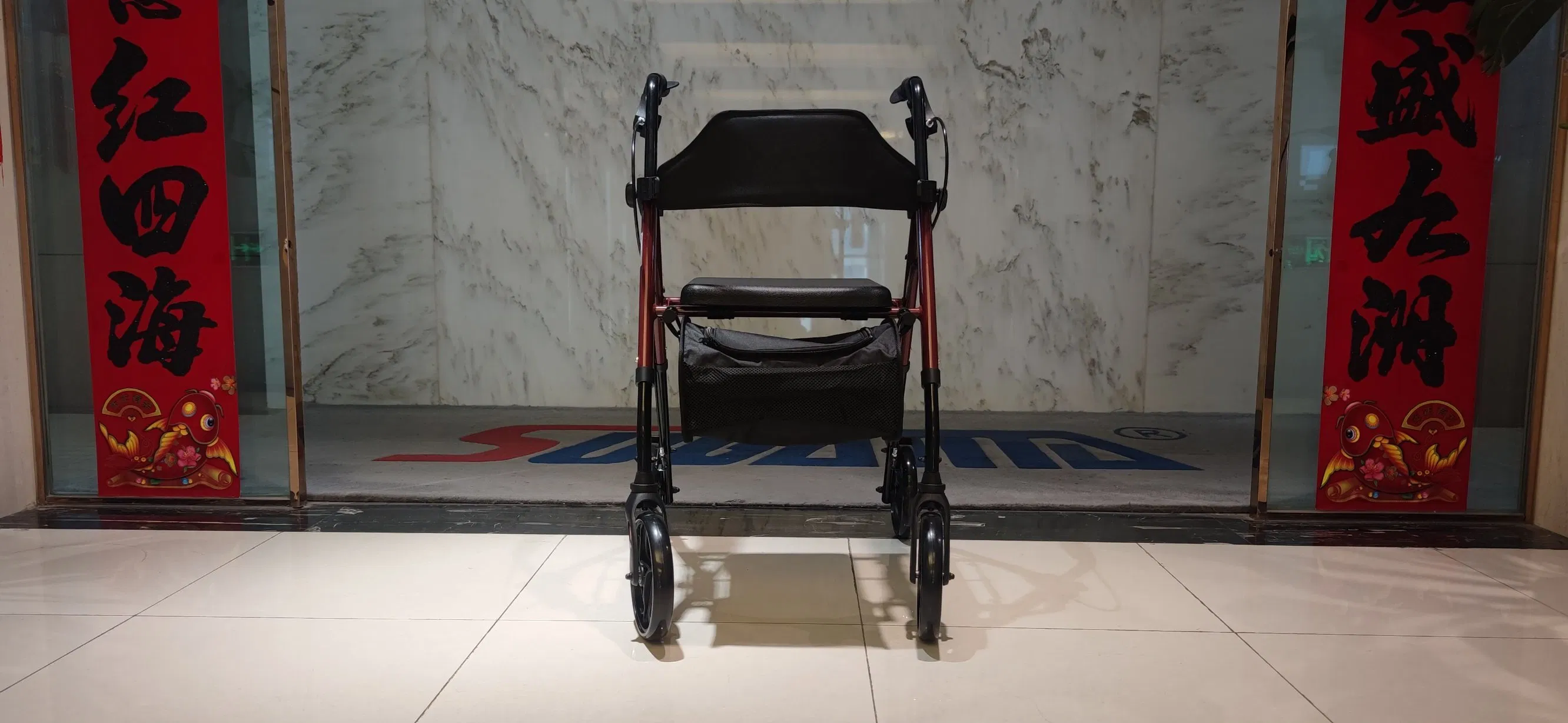 Elderly Adjustable Folding Rollator Walker 4 Wheels with Seat and Backrest