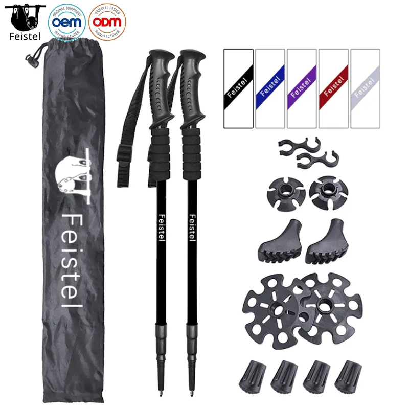 Feistel Nordic Walking Trekking Poles - 2 Sticks with Anti-Shock and Quick Lock System, Telescopic, Collapsible, Ultralight