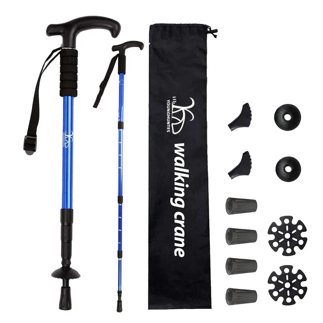 Outdoor Trekking Poles Hiking Camping Mountain Climbing Walking Cross Country Folding Telescopic T Handle Straight Handle Four-S