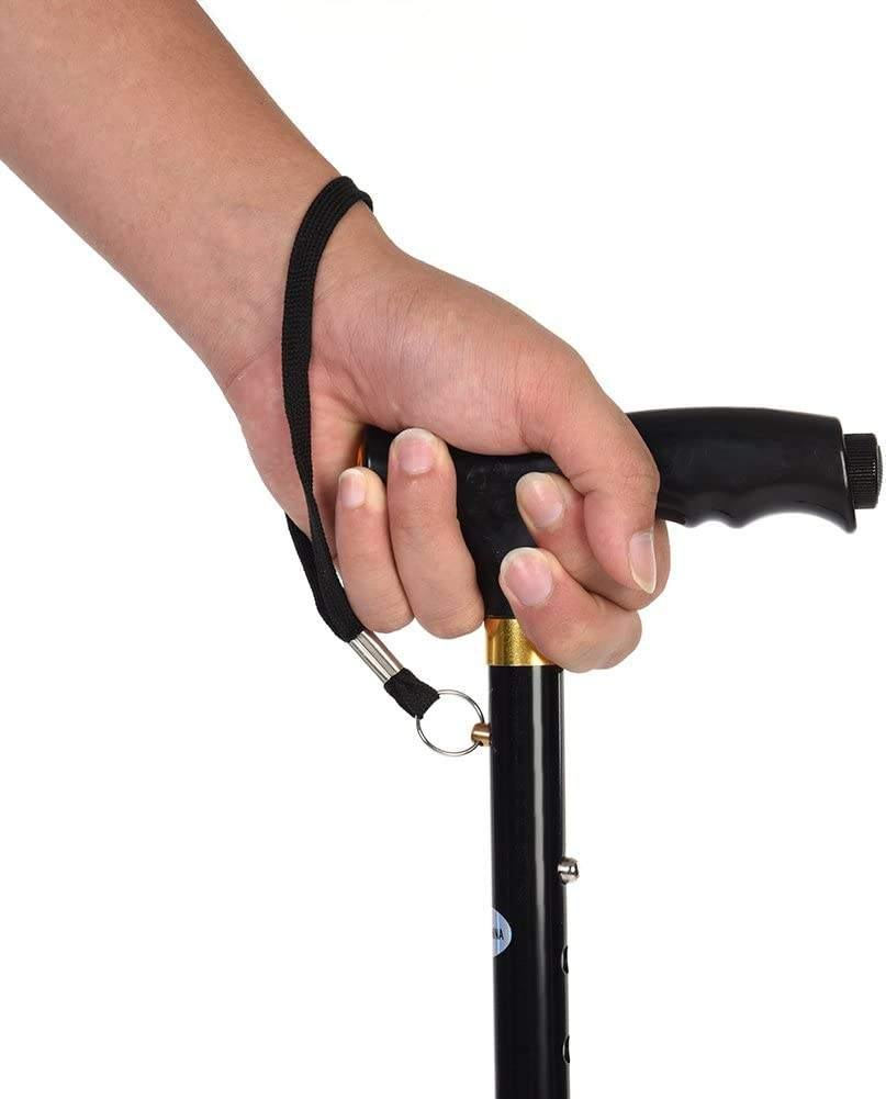 Folding Walking Cane with LED Light, Walking Cane Adjustable Walking Stick 4 Prong Anti-Slip Quad Cane