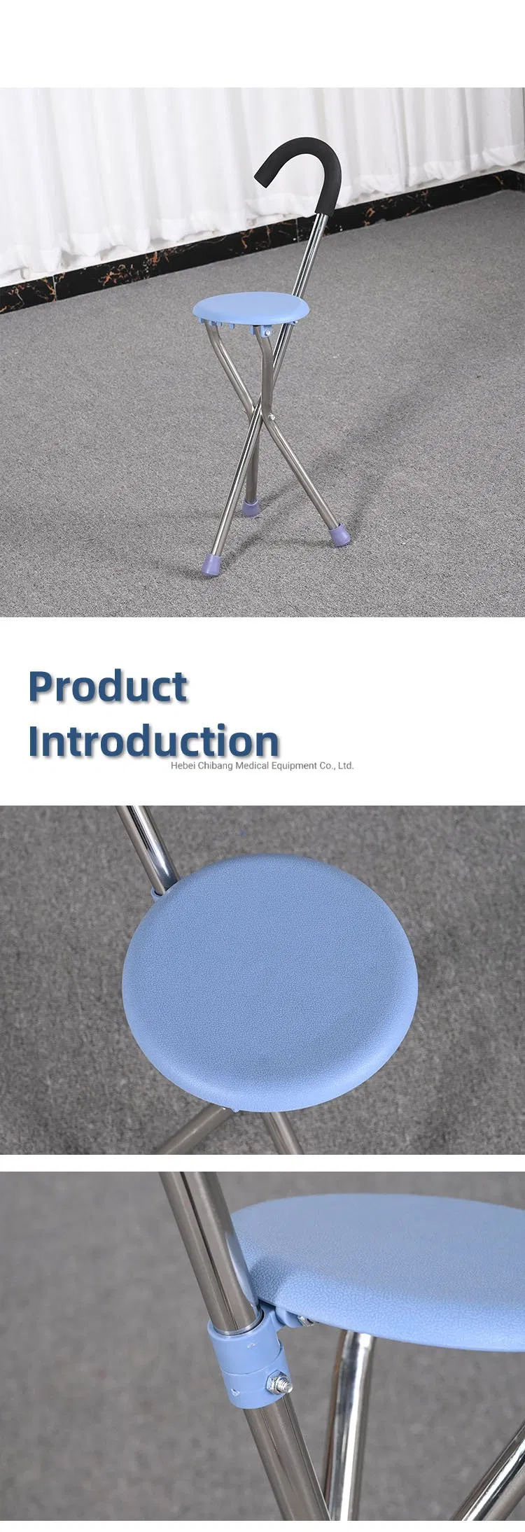 Foldable Stainless Steel Walking Stick Cane Seat