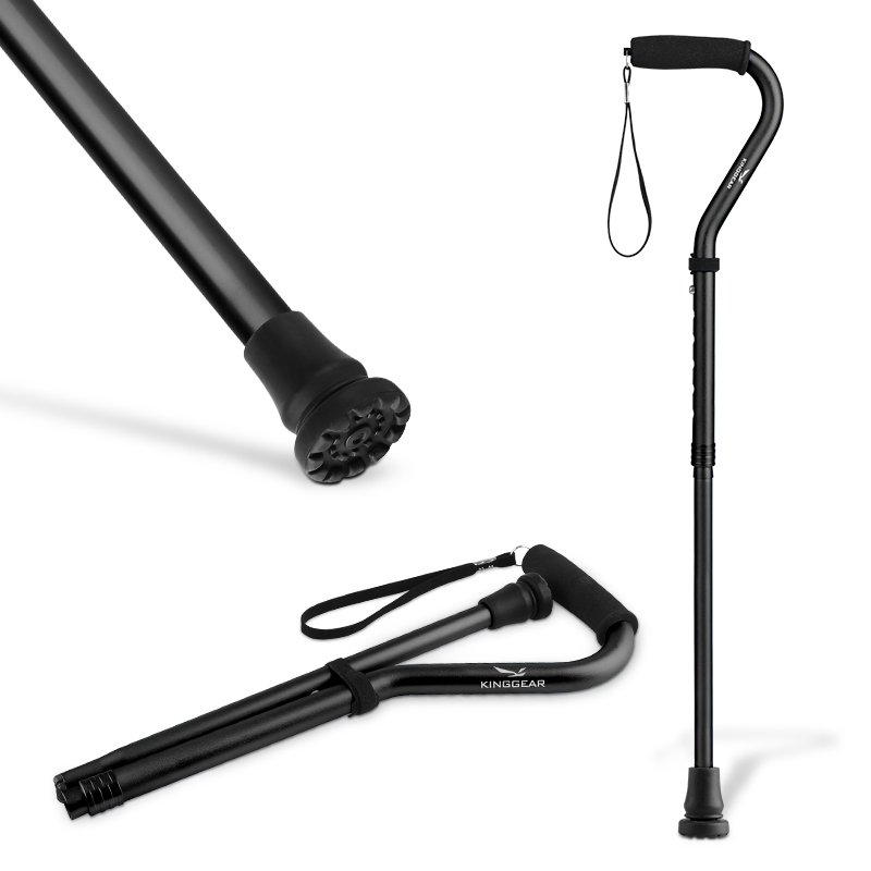 Kinggear Single Bigger Base Folding Adjustable Aluminum Alloy Walking Cane