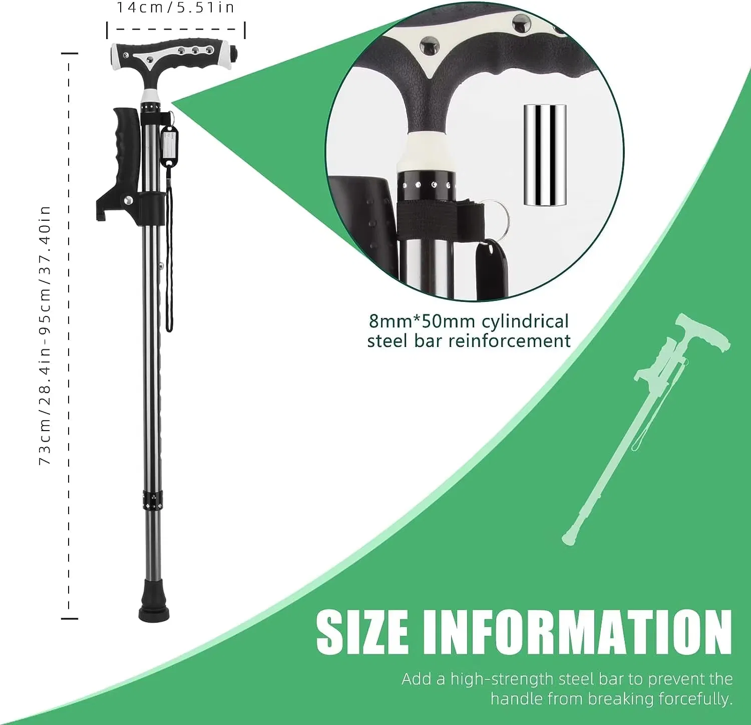 Walking Cane for Lightweight Height Adjustable Walking Stick Heavy Duty Foldable Free Standing Cane with LED for Seniors Adults