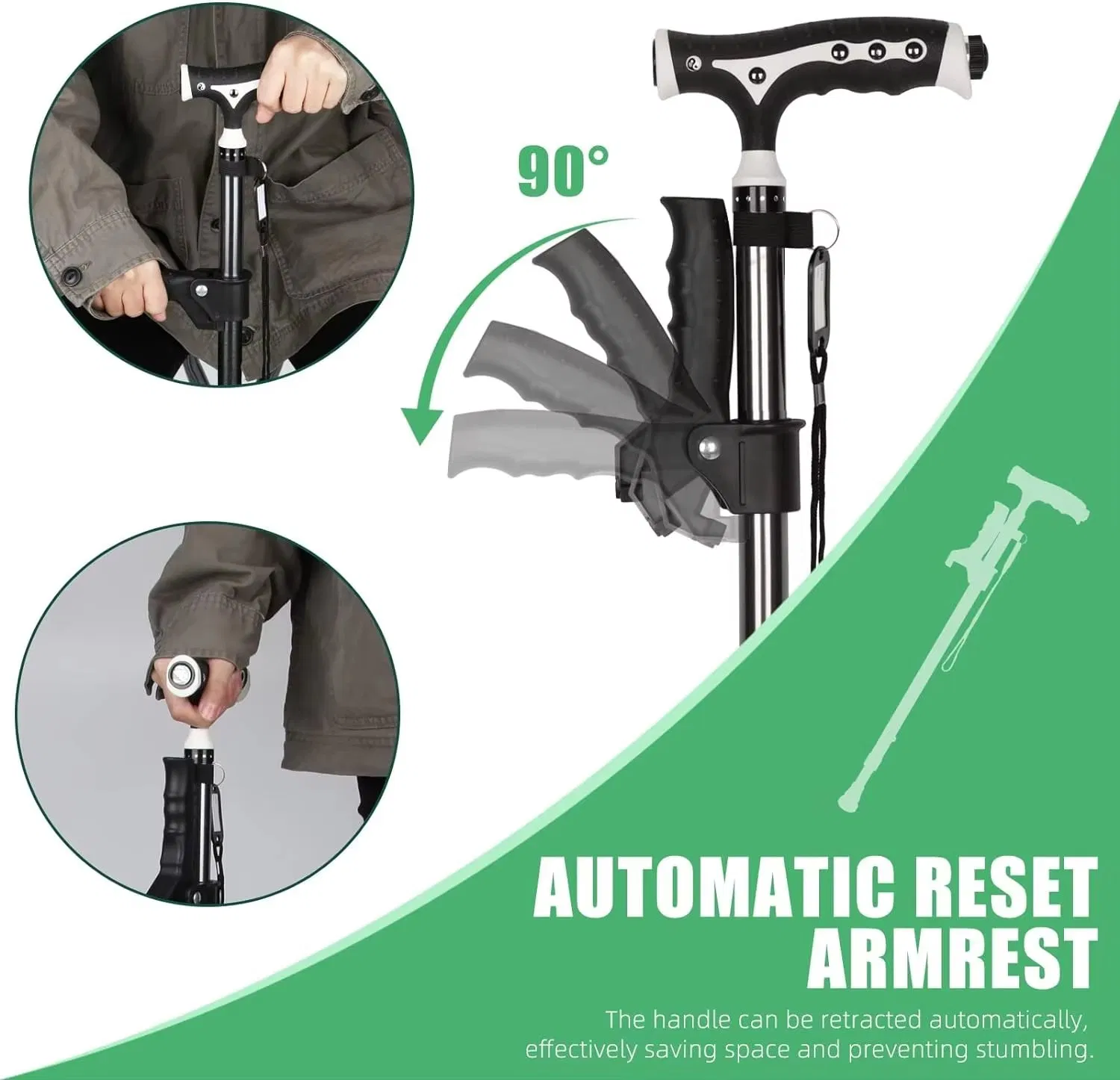 Walking Cane for Lightweight Height Adjustable Walking Stick Heavy Duty Foldable Free Standing Cane with LED for Seniors Adults