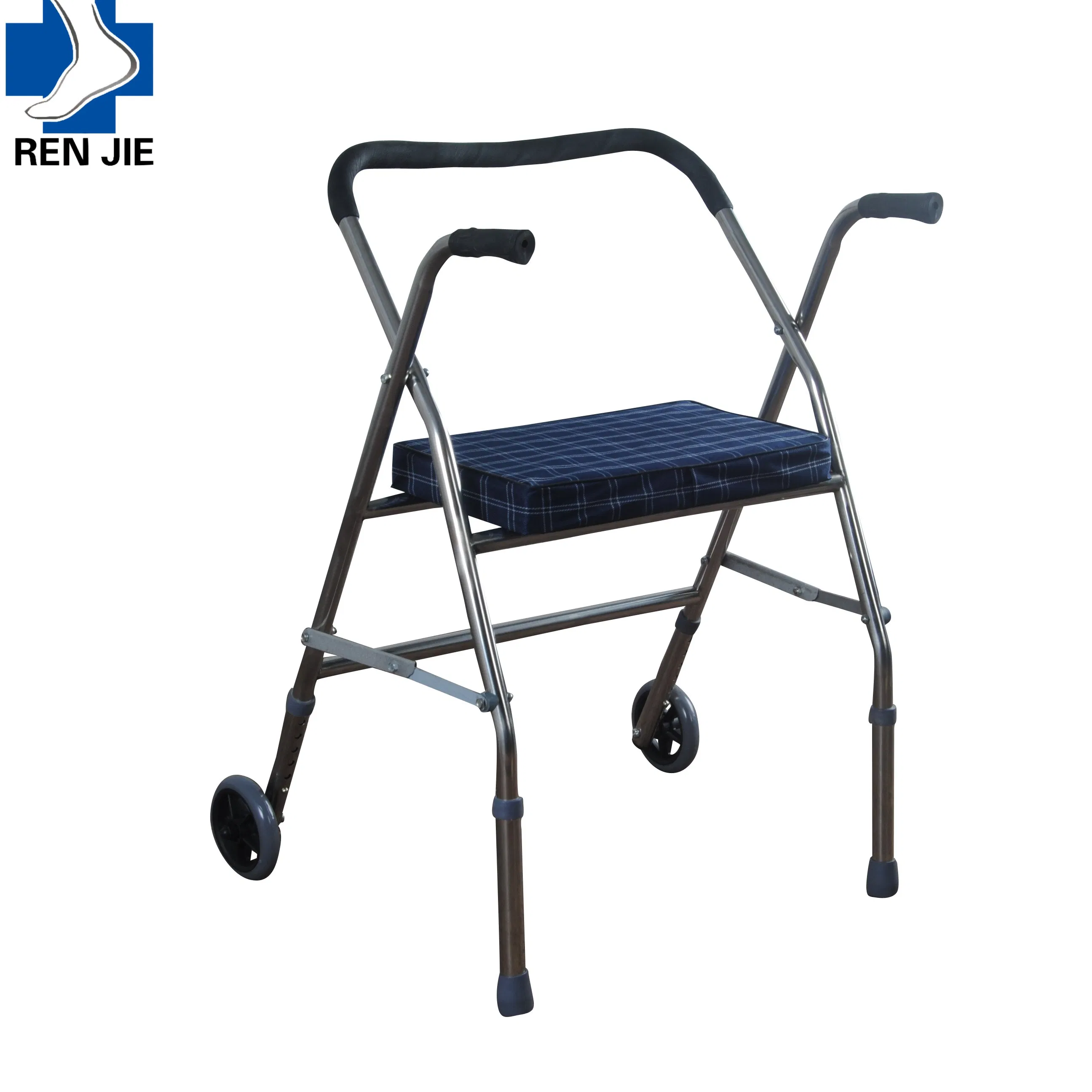 Seniors Adults Upright Walker Stand up Folding Rollator Walker with Backrest Seat and Padded Armrests