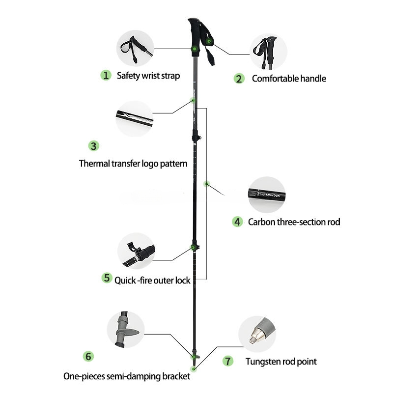 Lightweight Telescopic Anti-Shock Carbon Fiber Trekking Pole for Hiking
