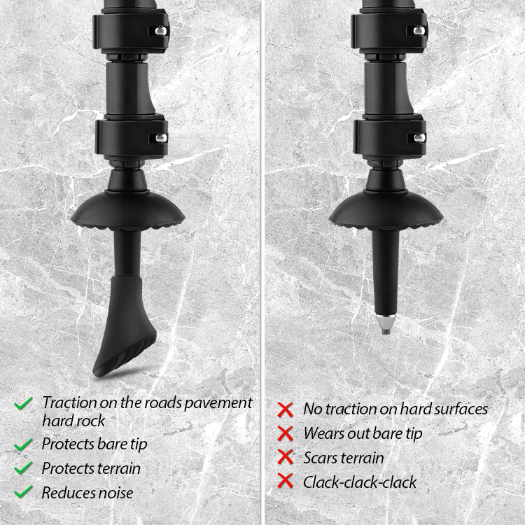 Nordic Walking Rubber Pads for Walking Poles Suitable for Asphalt, Gravel and Mountains