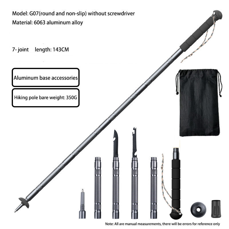 Multifunctional 7-Section Trekking Pole Outdoor Folding Telescopic Walking Stick for Hiking Mountaineering