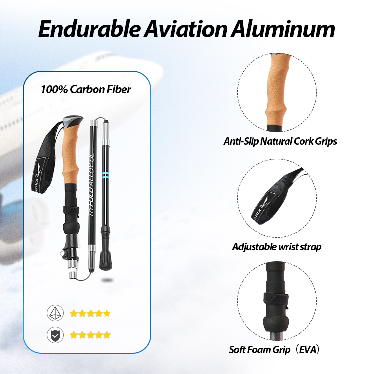 Nordic 5-Section Ultralight 3K Carbon Fiber Collapsible Folding Hiking Trekking Poles Walking Stick