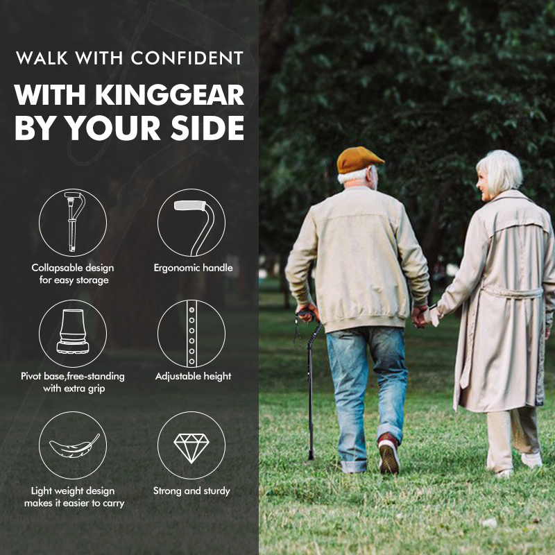 Kinggear Single Bigger Base Folding Adjustable Aluminum Alloy Walking Cane