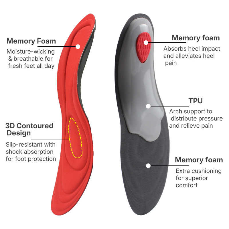 Red Sports Memory Foam Plantar Fasciitis Orthotic Flat Foot Arch Support Insole