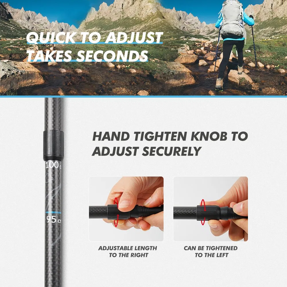 Kinggear 2-Section Cork Handle 3K Carbon Fiber Retractable Telescopic Hiking Sticks Nordic Walking Pole