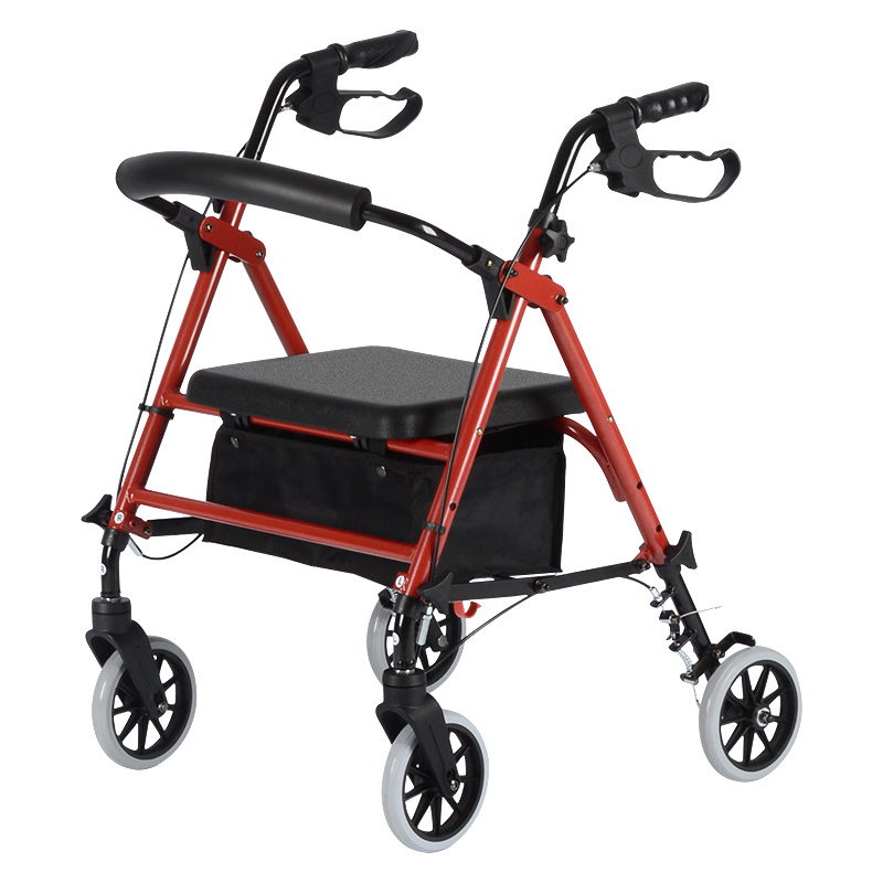 Multifunction Medical Physiotherapy Equipment 4-Wheel Walking Mobility Aids Chair Foldable Lightweight Rollator Walker for Elderly Adult Disabled