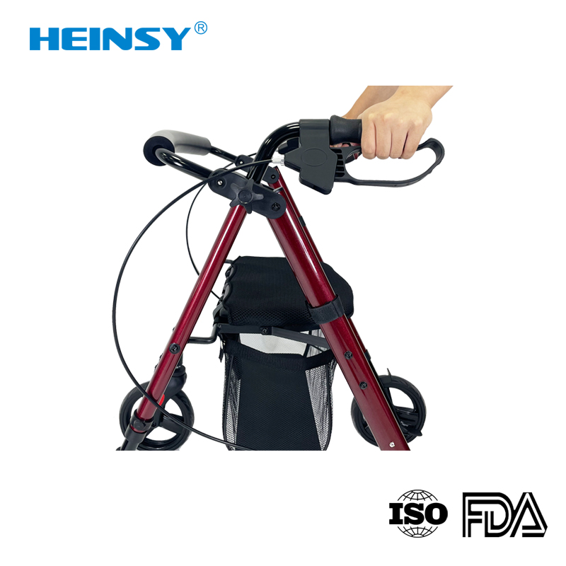 5000 Aluminium Alloy Factory Outlet Rollator Folding Walker Portable Patient Adjustable Shopping Medical Outdoor Rollator Walker with Seat