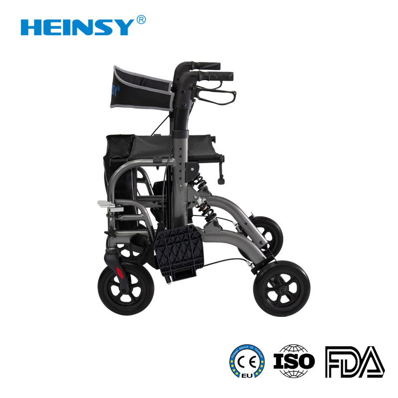 Hes-910s Aluminum Alloy Promotion Rollator Walker with Seat, Comfortable Handles and Thick Backrest, Folding Walker for Seniors