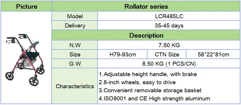 Wholesale Foldable Aluminum Walking Aid Rollator Walker with Seat