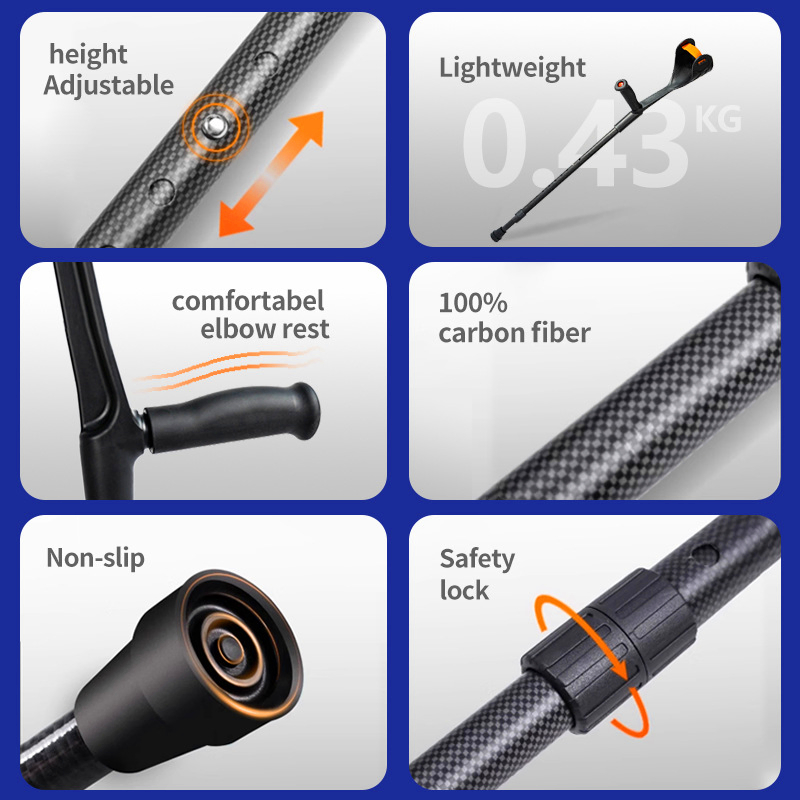 Lightweight Durable Carbon Fiber Forearm Crutches for Active Lifestyles