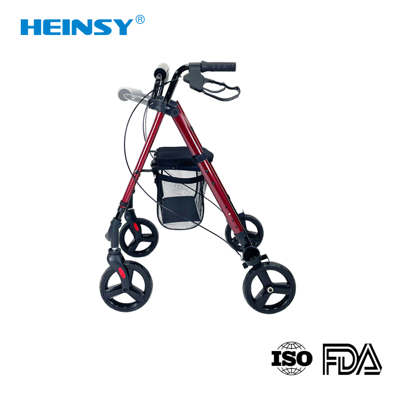 5000 Aluminium Alloy Factory Outlet Rollator Folding Walker Portable Patient Adjustable Shopping Medical Outdoor Rollator Walker with Seat