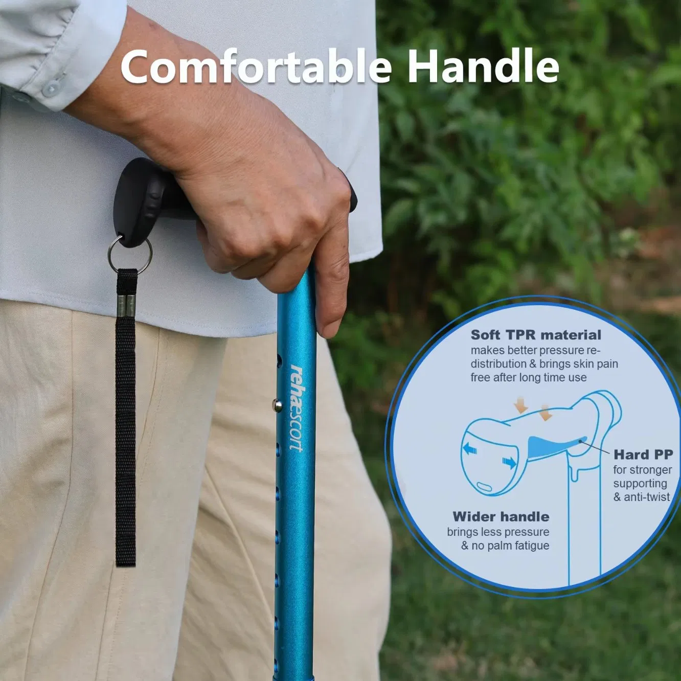 Rehaescort Portable Collapsible Lightweight Medical Supplies Adjust Crutch Walking Stick Foldable Walking Cane for The Elderly