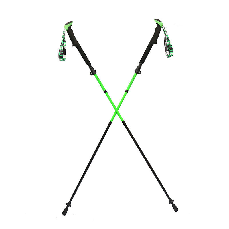 100% Carbon EVA Handle Silk Screen Printing Telescopic Anti Shock Hiking Walking Sticks Trekking Poles-Green