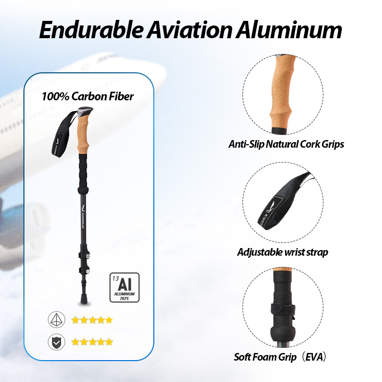 Telescopic Hiking Pole Carbon Fiber Nordic Walking Stick with Quick Lock System