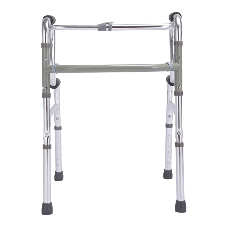 Sht Elderly Products Medical Walker Elder Wheel Frame Walker Mobility Aluminum Alloy Hospital Two-Button Folding Walker
