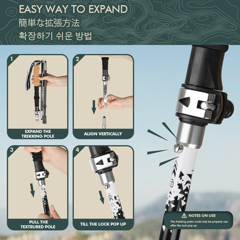 Kinggear Collapsible Nordic Hiking Poles 2PC Ultralight Folding Walking Sticks Aluminum Foldable Trekking Poles for Women Men