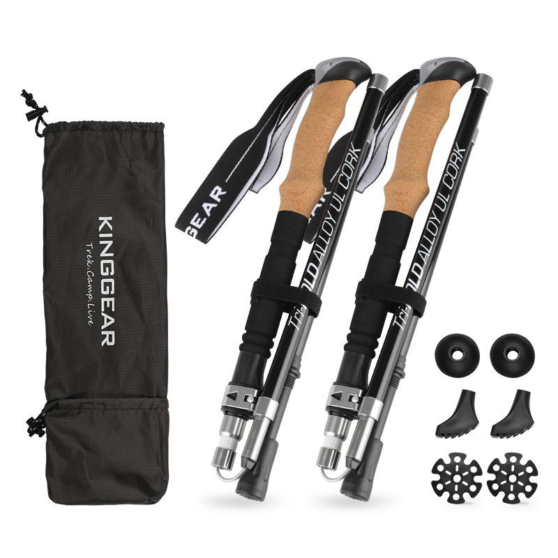 Kinggear Collapsible Nordic Hiking Poles 2PC Ultralight Folding Walking Sticks Aluminum Foldable Trekking Poles for Women Men