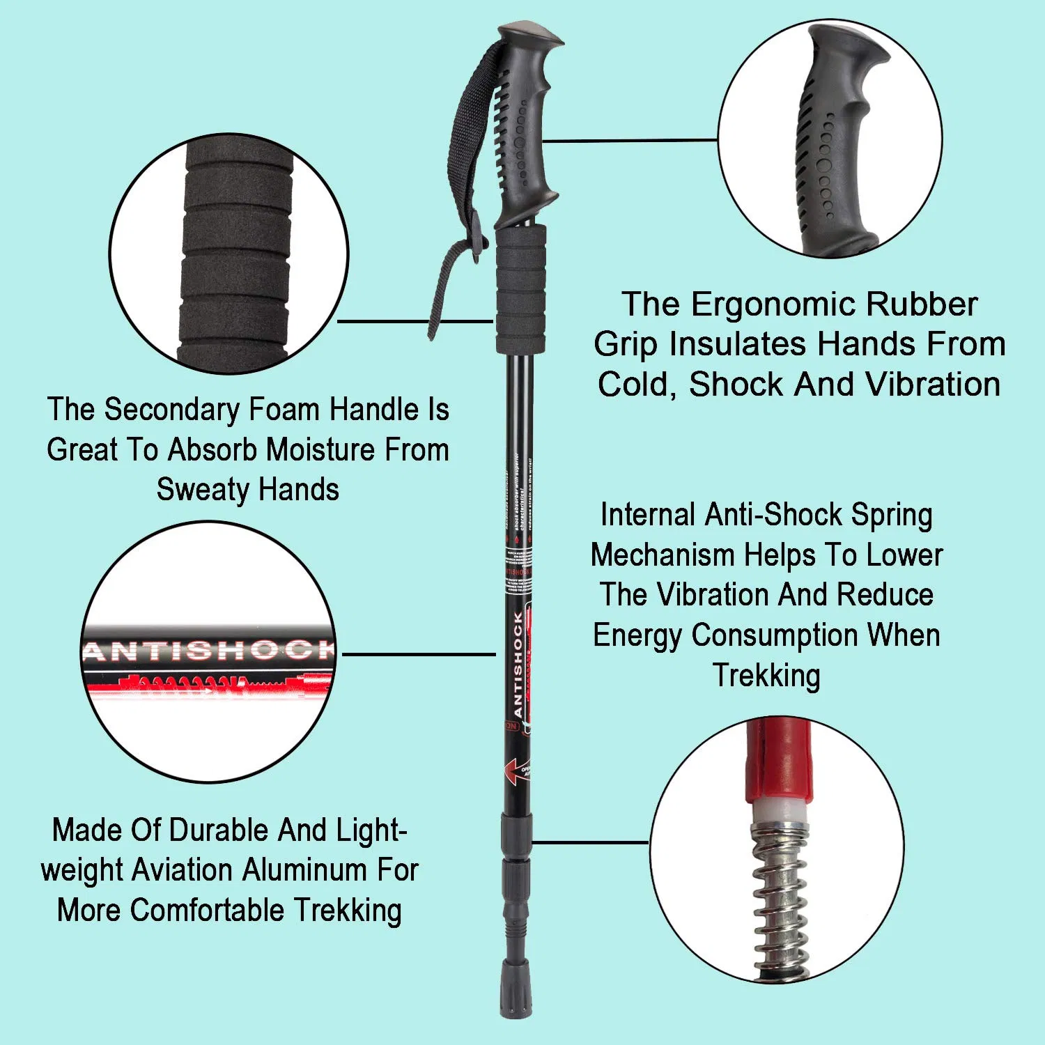 Aluminum Adjustable Walking Sticks Anti Shock Lightweight Hiking Trekking Poles