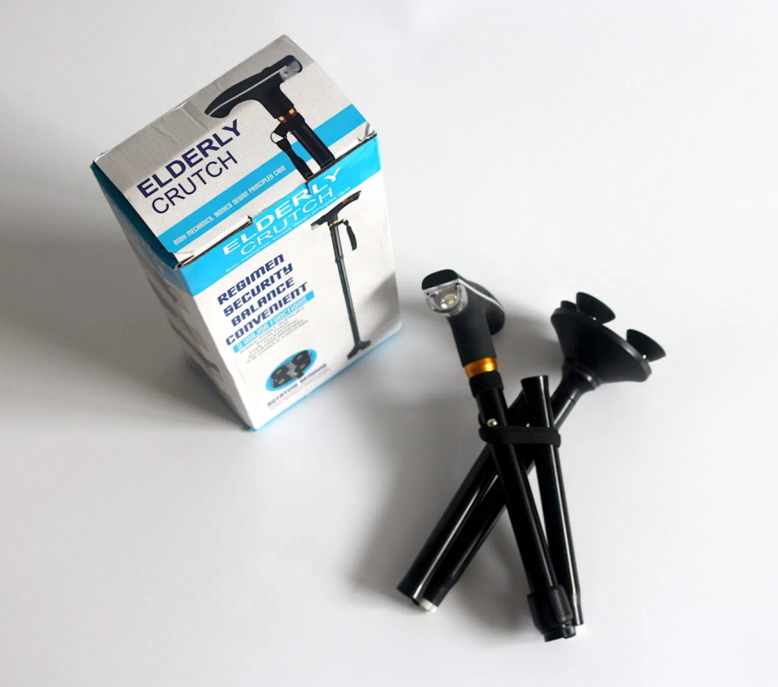 LED Foldable Walking Pivot Base Adjustable Cane for Old People (MW1057)