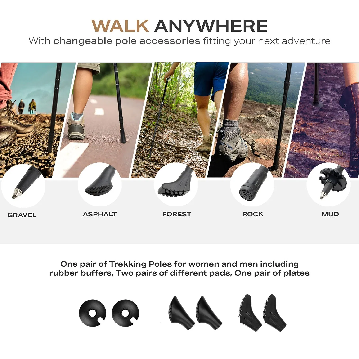 Telescopic Adjustment Aluminium Cushioning-Lightweight Anti-Shock Classic Sticks Hiking Trekking Poles