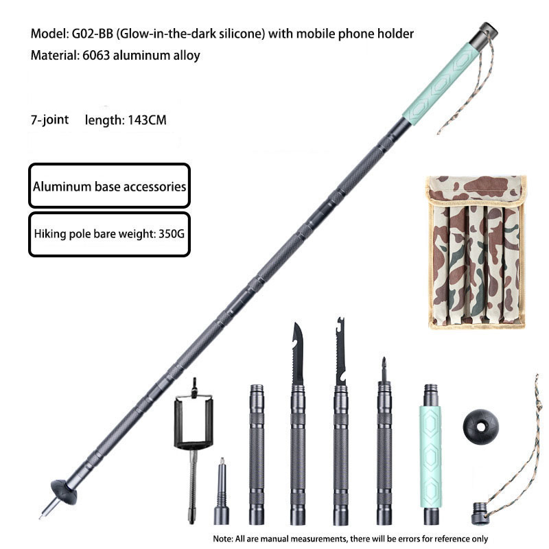 Multifunctional 7-Section Trekking Pole Outdoor Folding Telescopic Walking Stick for Hiking Mountaineering