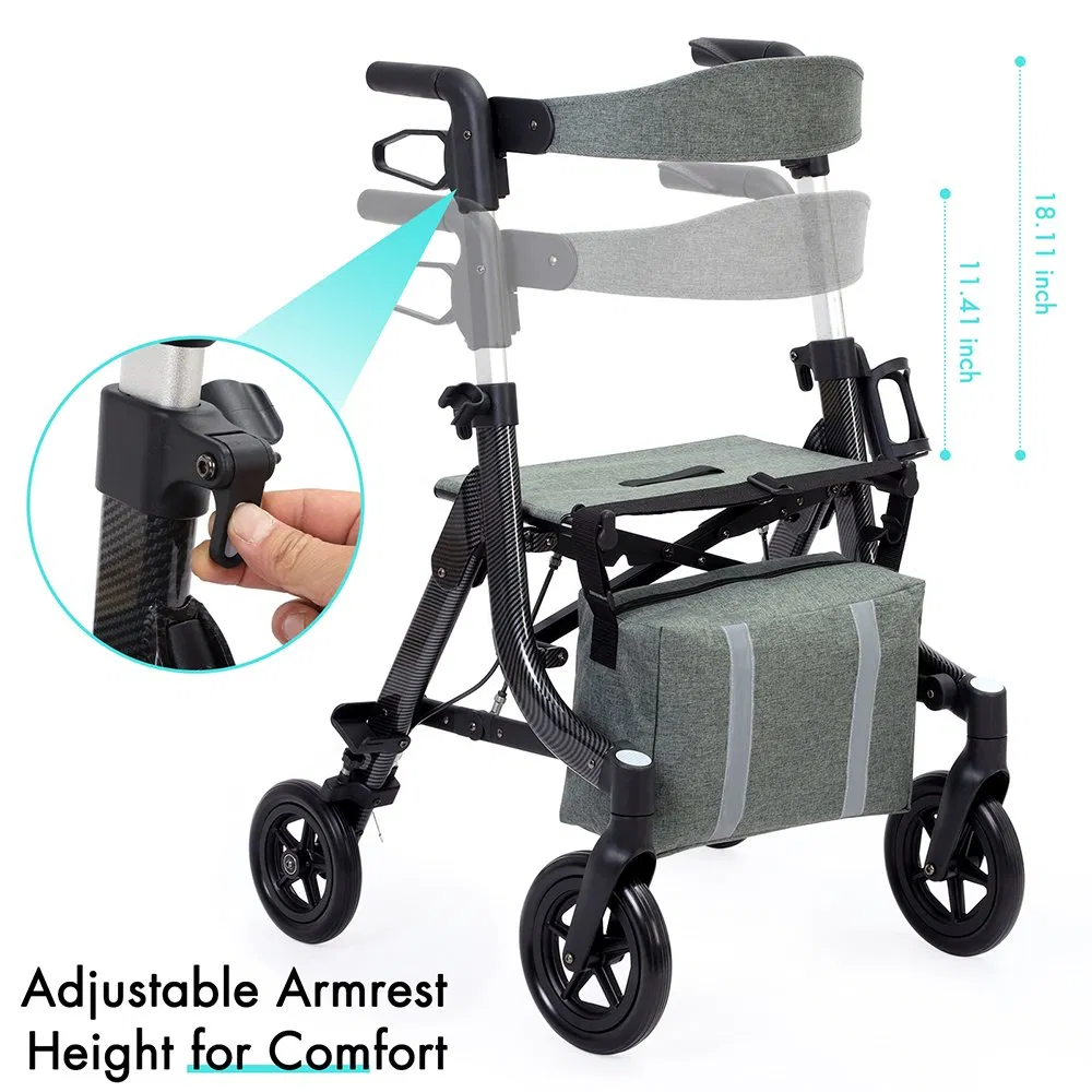 Hot Sale Aluminium Lightweight Medical Rehabilitation Products Four Wheel Folding Disabled Rollator Walker for Elderly Walking Aids