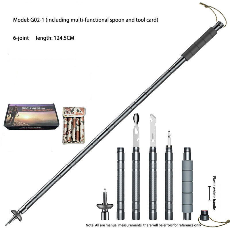 Multifunctional 6-Section Trekking Pole Outdoor Folding Telescopic Walking Stick for Hiking Mountaineering